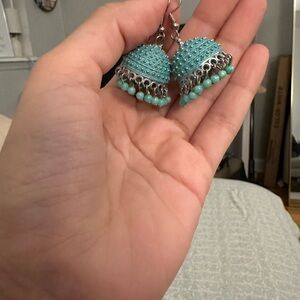 Turquoise Beaded Jhumka Earrings - Women Jewelry